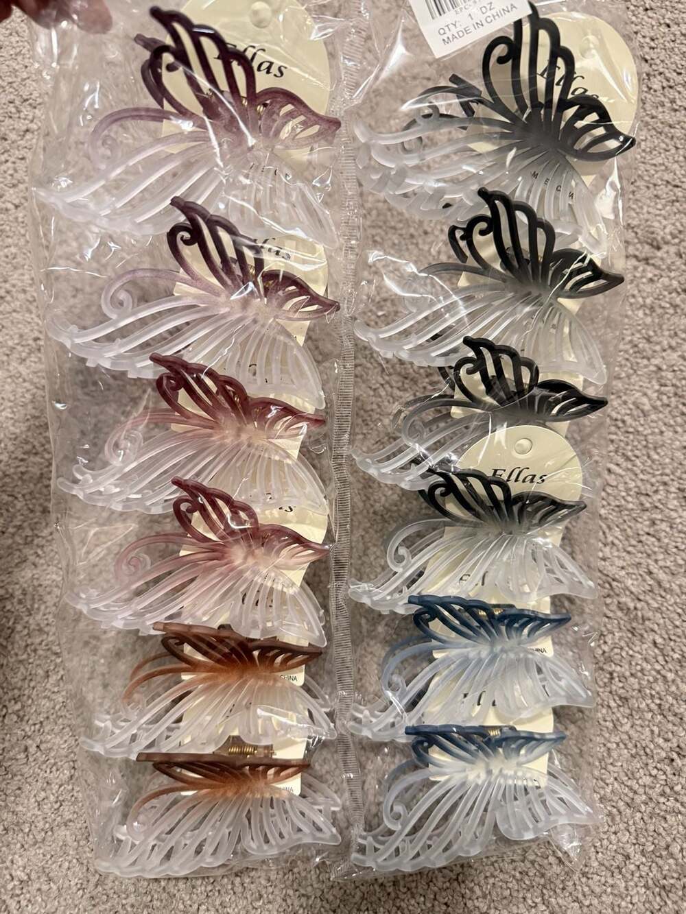 Ellas 12 Pack Butterfly Wing Hair Claw Clips Large Translucent Jelly Colors
